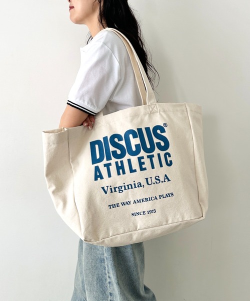 DISCUS（ディスカス）の「DISCUS/ディスカス キャンバス プリントトート/ブランドロゴ/ユニセックス/学生/マザーズ（トートバッグ・レディース・グリーン/レッド/ネイビー/オフホワイト/ブラック・FREE）」の6枚目の写真