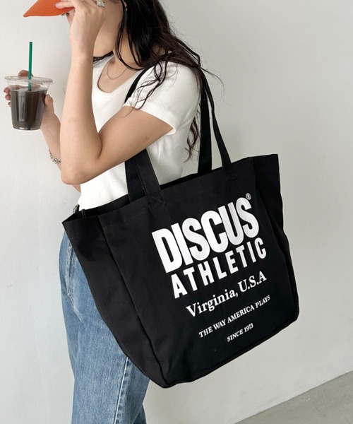 DISCUS（ディスカス）の「DISCUS/ディスカス キャンバス プリントトート/ブランドロゴ/ユニセックス/学生/マザーズ（トートバッグ・レディース・グリーン/レッド/ネイビー/オフホワイト/ブラック・FREE）」の12枚目の写真