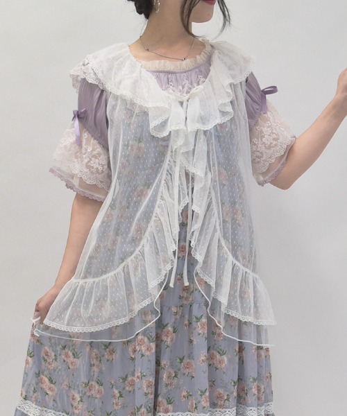 axes femme(アクシーズファム)の「ミドル丈ドットチュールガウン(カーディガン/ボレロ・レディース・ブラック/ホワイト・FREE)」の2枚目の写真