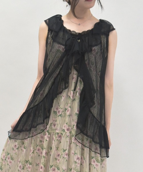 axes femme(アクシーズファム)の「ミドル丈ドットチュールガウン(カーディガン/ボレロ・レディース・ブラック/ホワイト・FREE)」の1枚目の写真