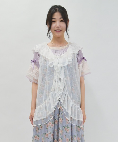 axes femme(アクシーズファム)の「ミドル丈ドットチュールガウン(カーディガン/ボレロ・レディース・ブラック/ホワイト・FREE)」の15枚目の写真