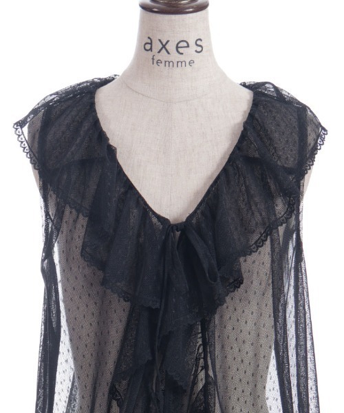axes femme(アクシーズファム)の「ミドル丈ドットチュールガウン(カーディガン/ボレロ・レディース・ブラック/ホワイト・FREE)」の22枚目の写真