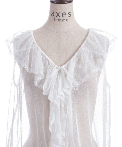 axes femme(アクシーズファム)の「ミドル丈ドットチュールガウン(カーディガン/ボレロ・レディース・ブラック/ホワイト・FREE)」の10枚目の写真