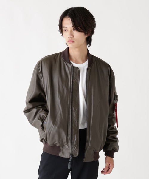 Alpha Industries(アルファインダストリーズ)の「【25FW新作商品】Alpha Industries/アルファインダストリーズ/LEATHER MA-1 FLIGHT JACKET(MA-1・メンズ・ブラック/ブラウン・MEDIUM/LARGE/X-LARGE/XX-LARGE)」の2枚目の写真