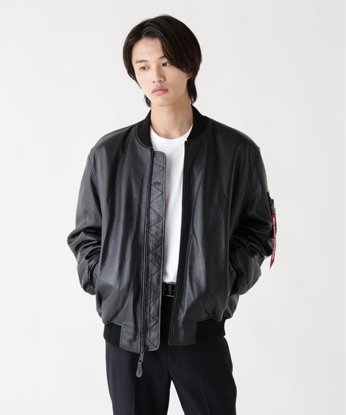 Alpha Industries(アルファインダストリーズ)の「【25FW新作商品】Alpha Industries/アルファインダストリーズ/LEATHER MA-1 FLIGHT JACKET(MA-1・メンズ・ブラック/ブラウン・MEDIUM/LARGE/X-LARGE/XX-LARGE)」の3枚目の写真
