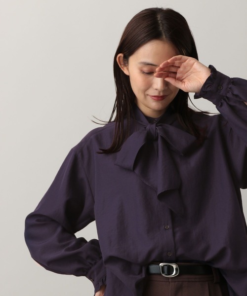 GLOBAL WORK(グローバルワーク)の「MATINEE LINE/2WAYリボンタイブラウス/583850(シャツ/ブラウス・レディース・チェック/オフホワイト/ダークパープル・MEDIUM/LARGE)」の1枚目の写真