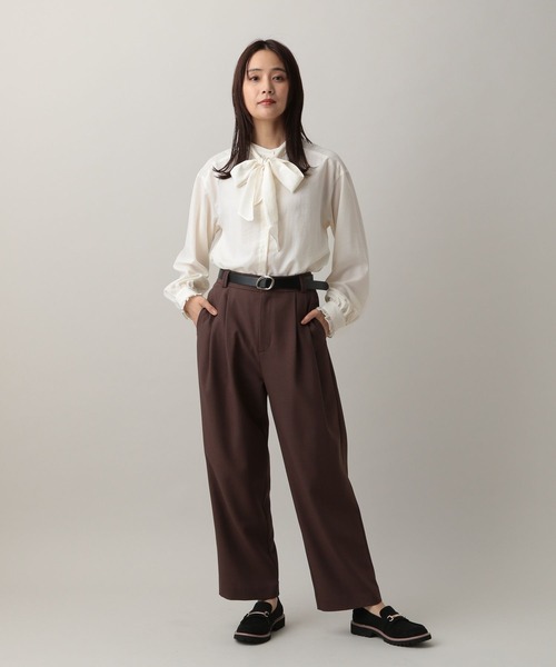 GLOBAL WORK(グローバルワーク)の「MATINEE LINE/2WAYリボンタイブラウス/583850(シャツ/ブラウス・レディース・チェック/オフホワイト/ダークパープル・MEDIUM/LARGE)」の6枚目の写真