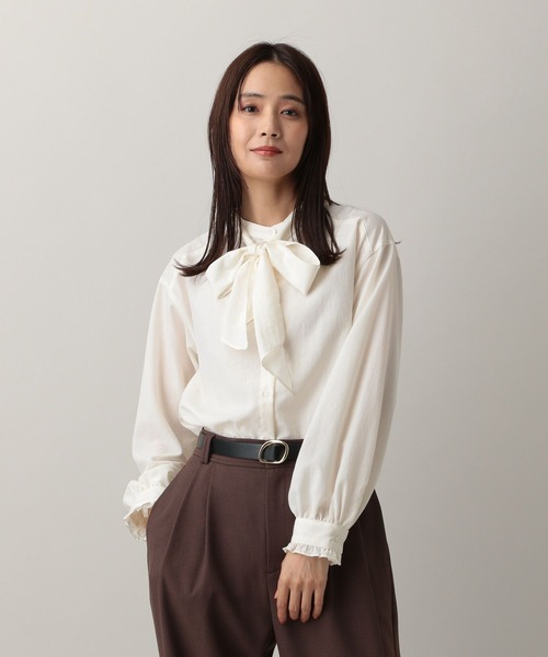 GLOBAL WORK(グローバルワーク)の「MATINEE LINE/2WAYリボンタイブラウス/583850(シャツ/ブラウス・レディース・チェック/オフホワイト/ダークパープル・MEDIUM/LARGE)」の9枚目の写真