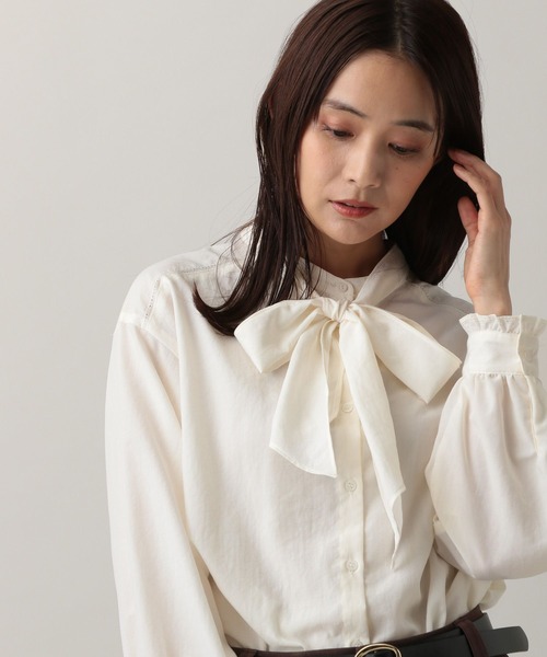 GLOBAL WORK(グローバルワーク)の「MATINEE LINE/2WAYリボンタイブラウス/583850(シャツ/ブラウス・レディース・チェック/オフホワイト/ダークパープル・MEDIUM/LARGE)」の12枚目の写真