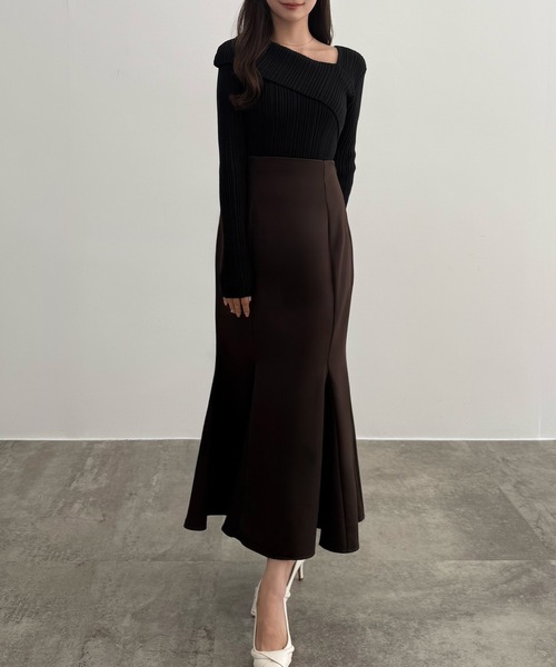 アシンメトリーロールカラーニットトップス（ニット/セーター）｜CENEA