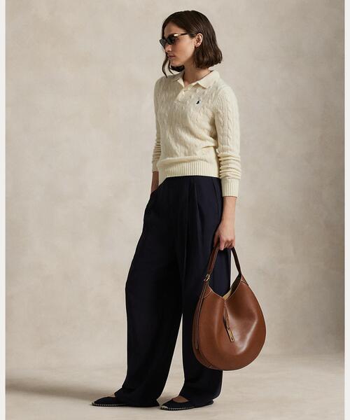 POLO RALPH LAUREN（ポロ ラルフ ローレン）の「ケーブルニット ウールカシミヤ ポロ セーター（ニット/セーター・レディース・ホワイト・S/M/L/XL/XS）」の3枚目の写真