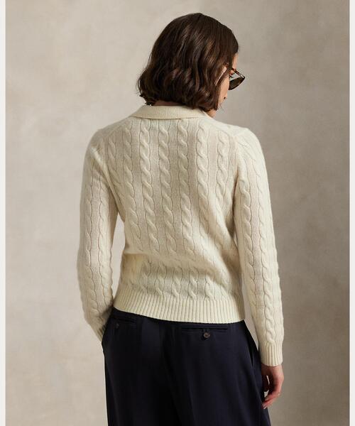 POLO RALPH LAUREN（ポロ ラルフ ローレン）の「ケーブルニット ウールカシミヤ ポロ セーター（ニット/セーター・レディース・ホワイト・S/M/L/XL/XS）」の4枚目の写真