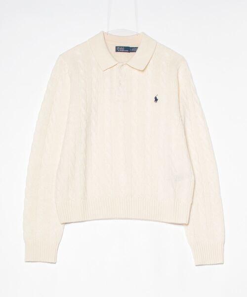 POLO RALPH LAUREN（ポロ ラルフ ローレン）の「ケーブルニット ウールカシミヤ ポロ セーター（ニット/セーター・レディース・ホワイト・S/M/L/XL/XS）」の7枚目の写真