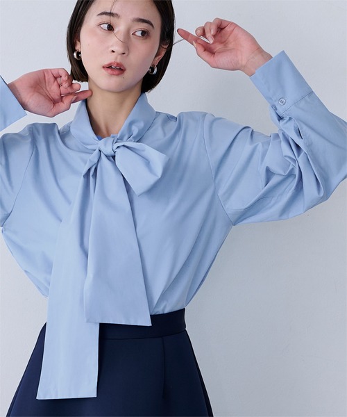 UR'S（ユアーズ）の「袖タックボウタイブラウス（シャツ/ブラウス・レディース・ホワイト/ブルー/ネイビー・L/M/S）」の10枚目の写真