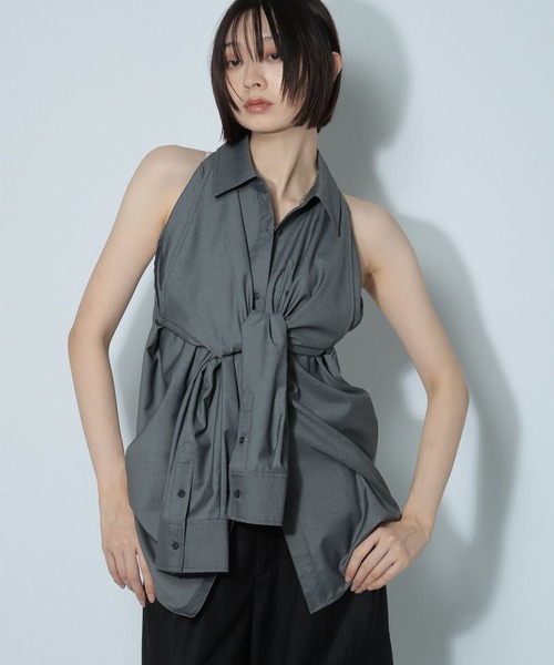 PAGEBOY（ページボーイ）の「2WAYスリーブシャツ（シャツ/ブラウス・レディース・グレー/オフホワイト/ブラック・FREE）」の3枚目の写真