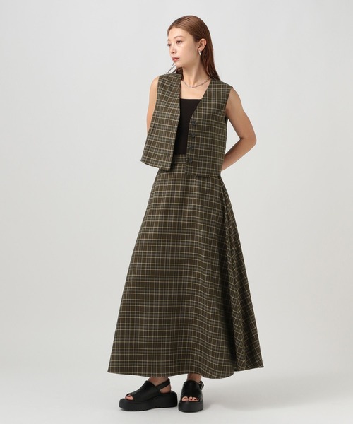 BAYFLOW（ベイフロー）の「[美シルエット]チェックフレアスカート（スカート・レディース・ブラウン/カーキ・FREE）」の9枚目の写真