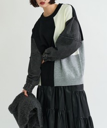 A.D.C.L.（エーディーシーエル）の「袖デニム切替 カラーブロッキング ニットプルオーバー（ニット/セーター）」