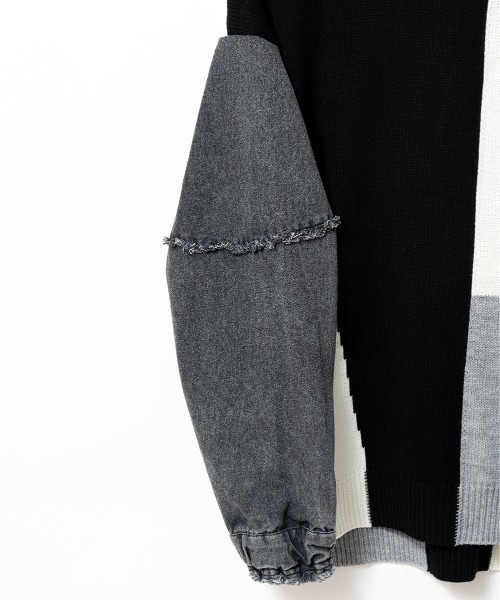 A.D.C.L.（エーディーシーエル）の「袖デニム切替 カラーブロッキング ニットプルオーバー（ニット/セーター・レディース・ブラック/レッド・M/L）」の22枚目の写真