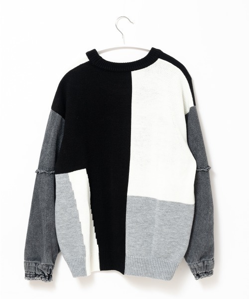 A.D.C.L.（エーディーシーエル）の「袖デニム切替 カラーブロッキング ニットプルオーバー（ニット/セーター・レディース・ブラック/レッド・M/L）」の21枚目の写真