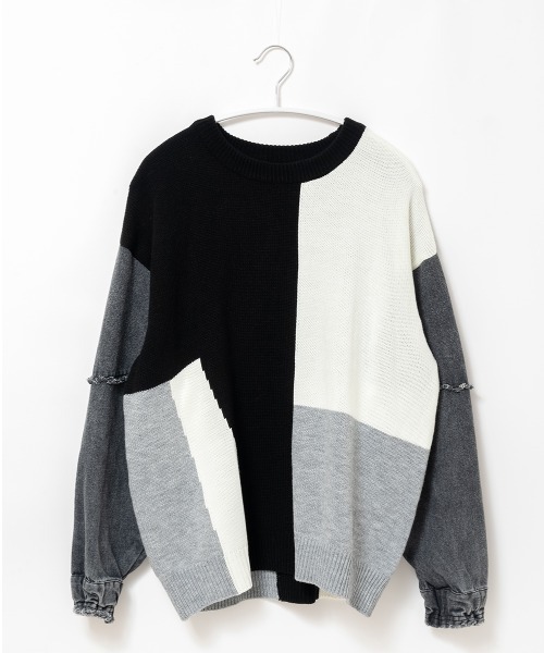 A.D.C.L.（エーディーシーエル）の「袖デニム切替 カラーブロッキング ニットプルオーバー（ニット/セーター・レディース・ブラック/レッド・M/L）」の20枚目の写真