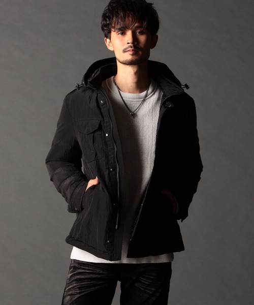 【未使用】NICOLE CLUB FOR MEN ナイロンジャケット ブルゾン ニコルクラブフォーメン ナイロンダウンジャケット 48 ラクーンファー Y2K