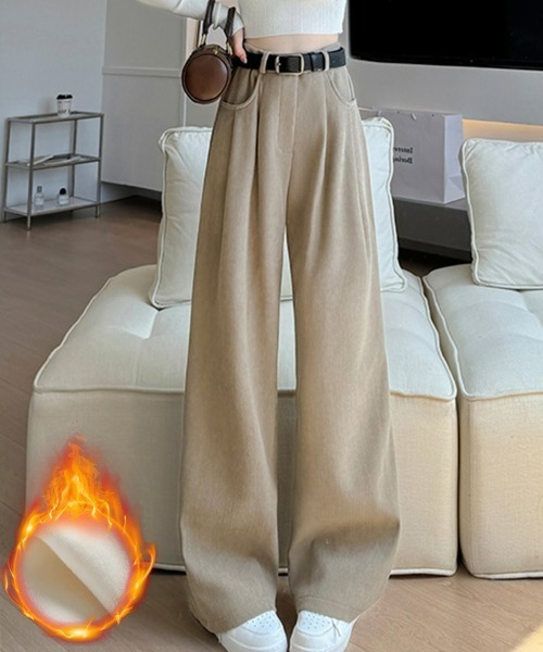 セール】【裏起毛で暖かい】コーデュロイスラックスパンツ ハイ