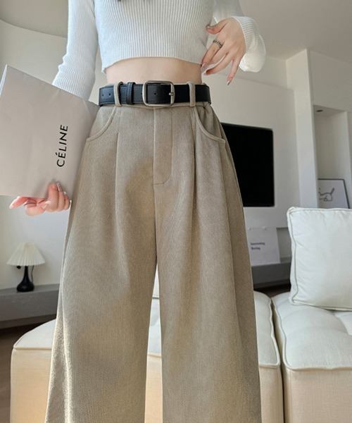 24AW【新品】☆CALEE：コーデュロイ タック ワイド スラックス パンツ