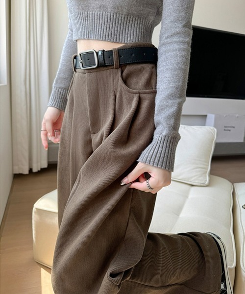 セール】【裏起毛で暖かい】コーデュロイスラックスパンツ ハイ