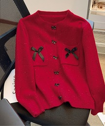 コムデギャルソン　タオ　リボン付き赤ボレロ カーディガン/ボレロ（レッド/赤色系・リボン）ファッション通販