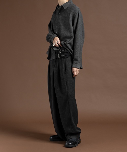 Double belt asymmetry tweed slacks/ダブルベルトアシンメトリー