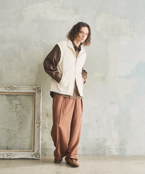Double belt asymmetry tweed slacks/ダブルベルトアシンメトリー