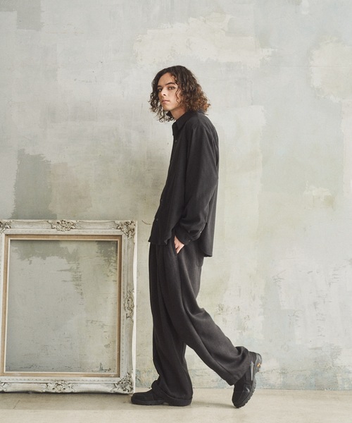 Double belt asymmetry tweed slacks/ダブルベルトアシンメトリー