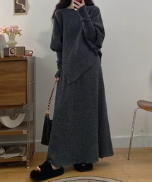 イレギュラーセーター+Aラインニットスカートセットアップ