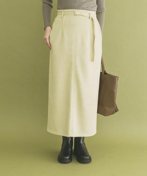 ITEMS URBANRESEARCH（アイテムズ アーバンリサーチ）の「『イージーケア』ベルト付きフェイクスエードスカート（スカート・レディース・イエロー/ネイビー/ブラウン・FREE）」の3枚目の写真