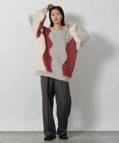 LAKOLE（ラコレ）の「インターシャ配色プルオーバー / 583728（ニット/セーター・レディース・チャコールグレー/ベージュ/イエロー/レッド・FREE）」の21枚目の写真