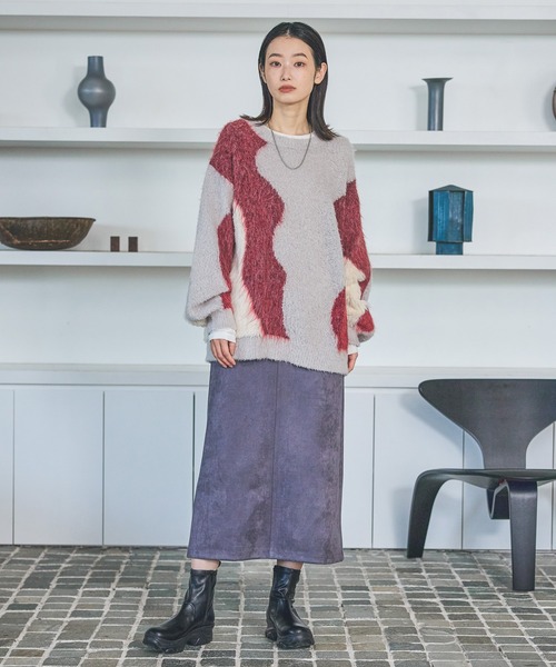 LAKOLE（ラコレ）の「インターシャ配色プルオーバー / 583728（ニット/セーター・レディース・チャコールグレー/ベージュ/イエロー/レッド・FREE）」の7枚目の写真