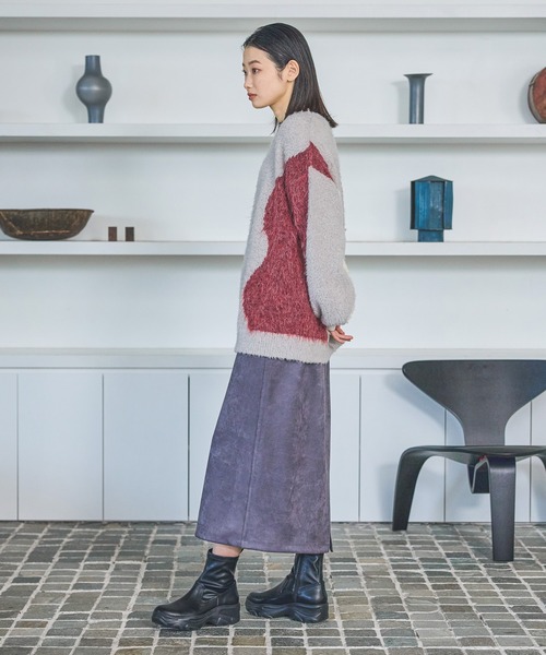 LAKOLE（ラコレ）の「インターシャ配色プルオーバー / 583728（ニット/セーター・レディース・チャコールグレー/ベージュ/イエロー/レッド・FREE）」の9枚目の写真