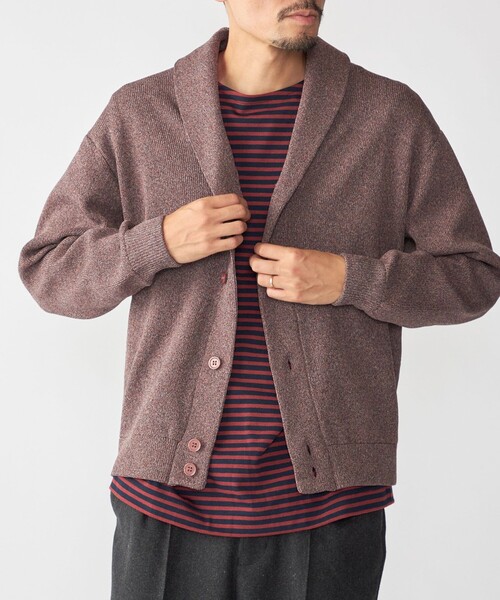 SHIPS（シップス）の「SHIPS:〈手洗い可能〉ミックス ポリ ショールカラー ニット カーディガン（カーディガン/ボレロ・メンズ・ダークグレー/ブラウン/ネイビー・SMALL/MEDIUM/LARGE/X-LARGE）」の2枚目の写真