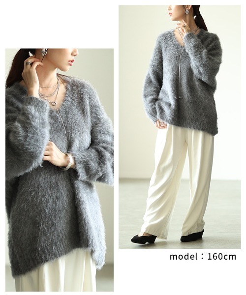 Sawa a la mode(サワアラモード)の「ネコヤーンVネックニットプルオーバー(ニット/セーター・レディース・グレー/グレイッシュベージュ・FREE)」の11枚目の写真