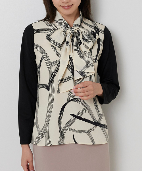 NARACAMICIE(ナラカミーチェ)の「【NARACAMICIE】ボウタイドッキングカットソー(Tシャツ/カットソー・レディース・ブラック/ホワイト・M/XL)」の2枚目の写真