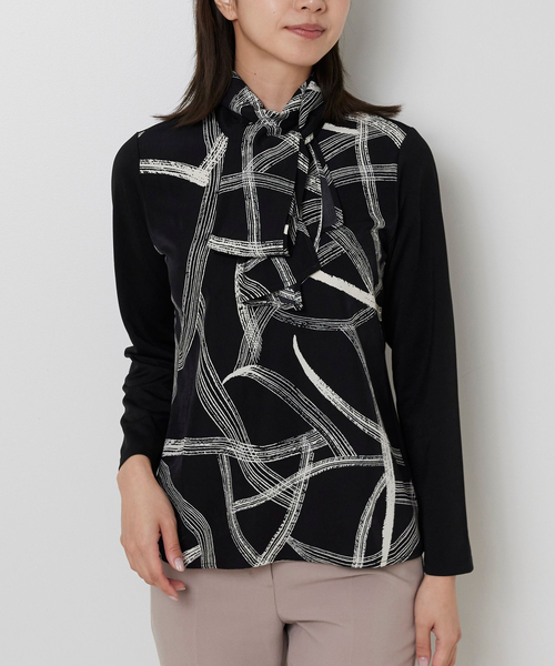 NARACAMICIE(ナラカミーチェ)の「【NARACAMICIE】ボウタイドッキングカットソー(Tシャツ/カットソー・レディース・ブラック/ホワイト・M/XL)」の1枚目の写真