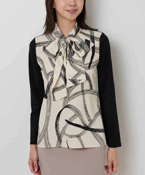 NARACAMICIE(ナラカミーチェ)の「【NARACAMICIE】ボウタイドッキングカットソー(Tシャツ/カットソー・レディース・ブラック/ホワイト・M/XL)」の7枚目の写真