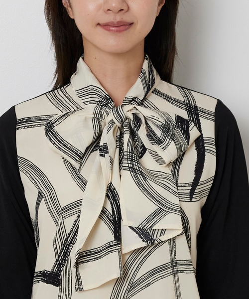 NARACAMICIE(ナラカミーチェ)の「【NARACAMICIE】ボウタイドッキングカットソー(Tシャツ/カットソー・レディース・ブラック/ホワイト・M/XL)」の9枚目の写真