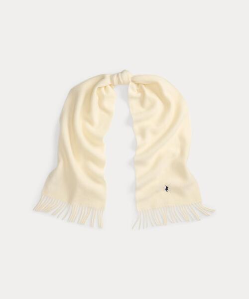 POLO RALPH LAUREN(ポロ ラルフ ローレン)の「フリンジトリム ウール マフラー(マフラー・レディース・ナチュラル・ONE)」の1枚目の写真