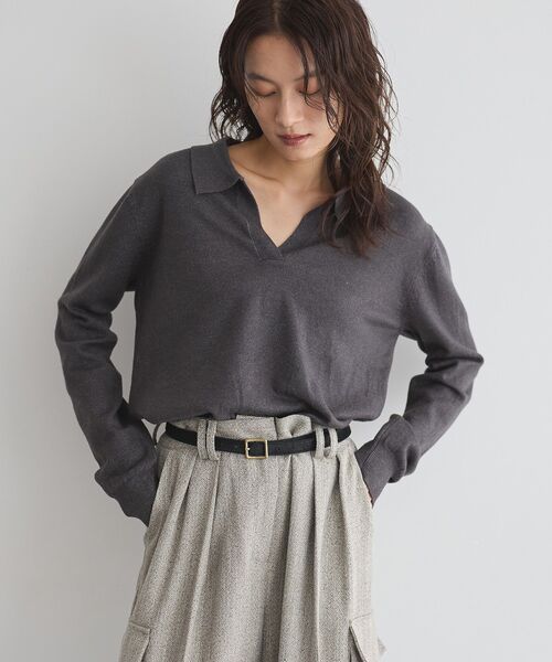 GARAGE OF GOOD CLOTHING（ガレージオブグッドクロージング）の「ポロ襟ニットプルオーバー（ニット/セーター・レディース・モカ/ブラック/チャコールグレー・FREE）」の4枚目の写真