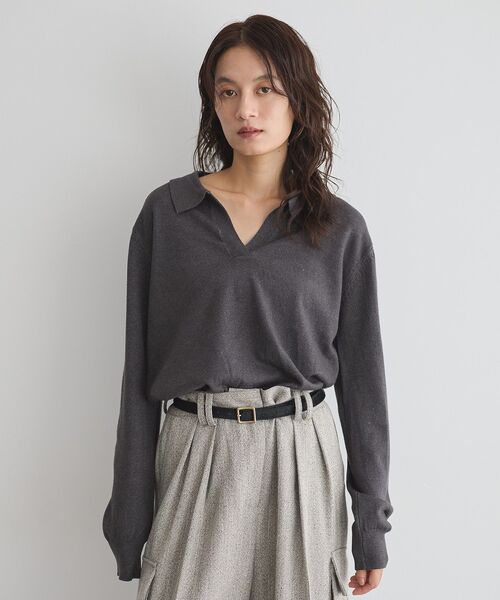 GARAGE OF GOOD CLOTHING（ガレージオブグッドクロージング）の「ポロ襟ニットプルオーバー（ニット/セーター・レディース・モカ/ブラック/チャコールグレー・FREE）」の5枚目の写真