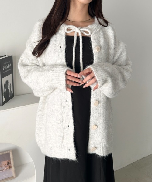 セール】フロントリボンミックスカラーカーディガン（カーディガン