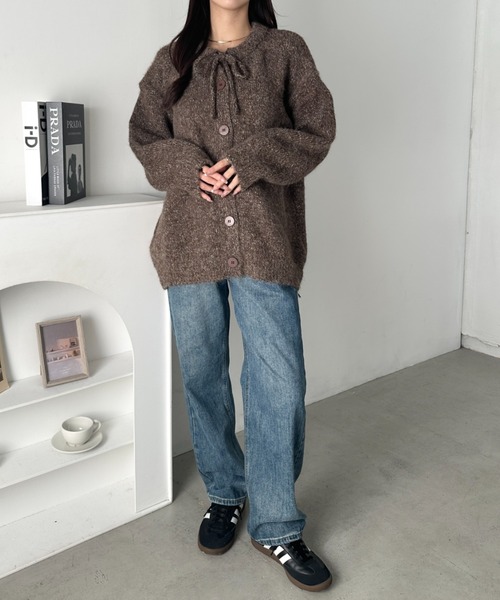 セール】フロントリボンミックスカラーカーディガン（カーディガン