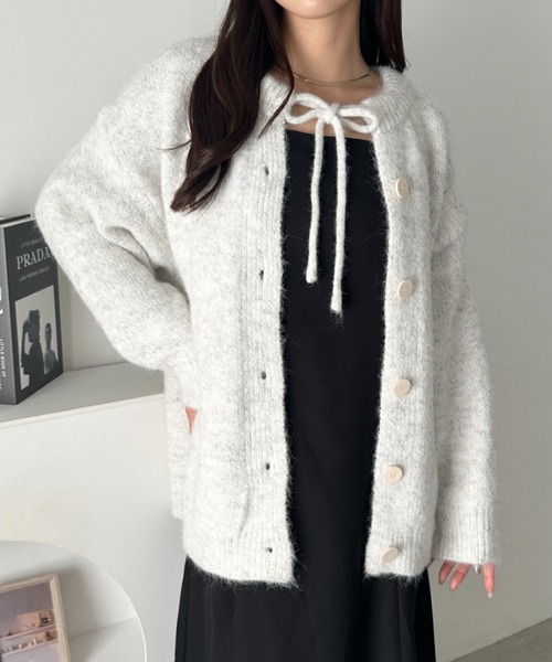 セール】フロントリボンミックスカラーカーディガン（カーディガン