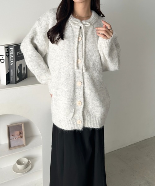 セール】フロントリボンミックスカラーカーディガン（カーディガン